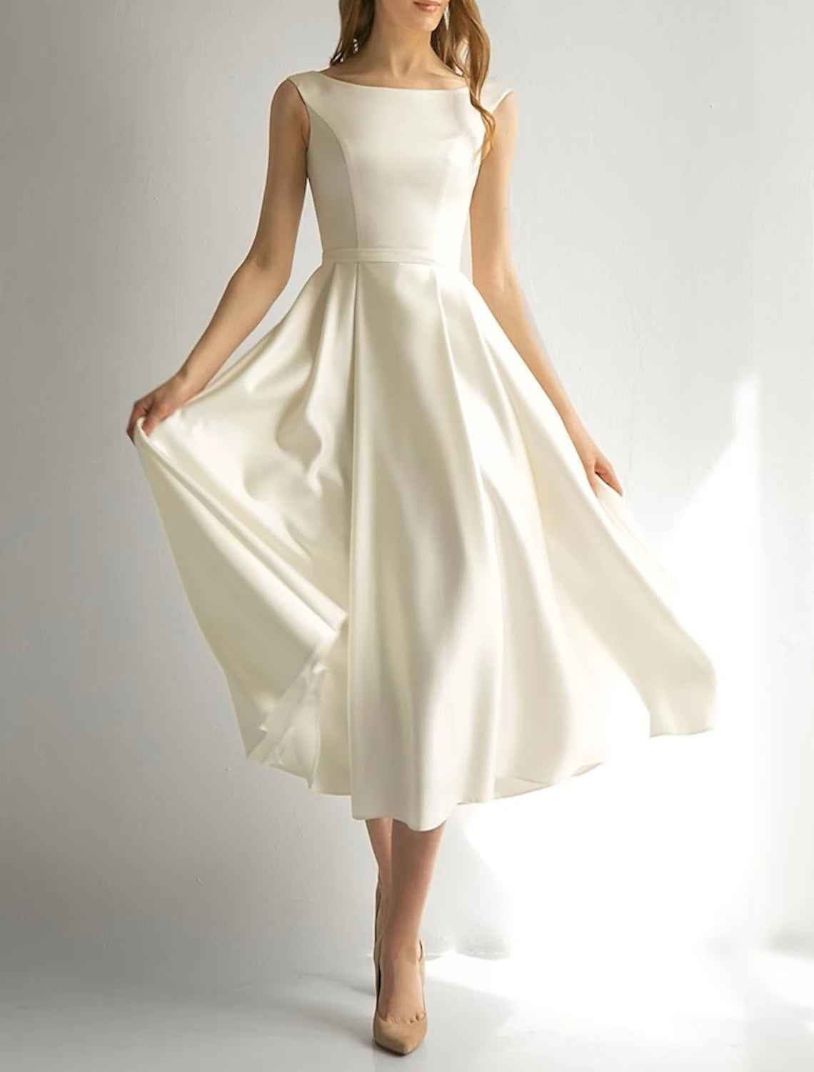Wholesale Bridal Shower Simple Wedding Dresses Wedding Dresses A-Line Sweetheart Long Sleeve Tea Length Chiffon Bridal Gowns With Ruched Split Front